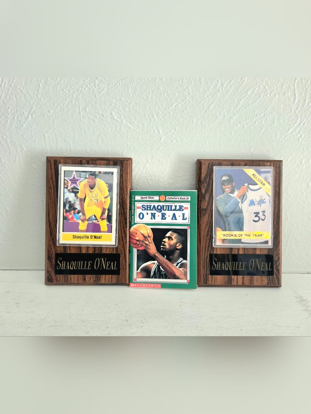 Set Of 2- Vintage Commemorative Wood Mount Shaquille O'Neal 90s Basketball Cards